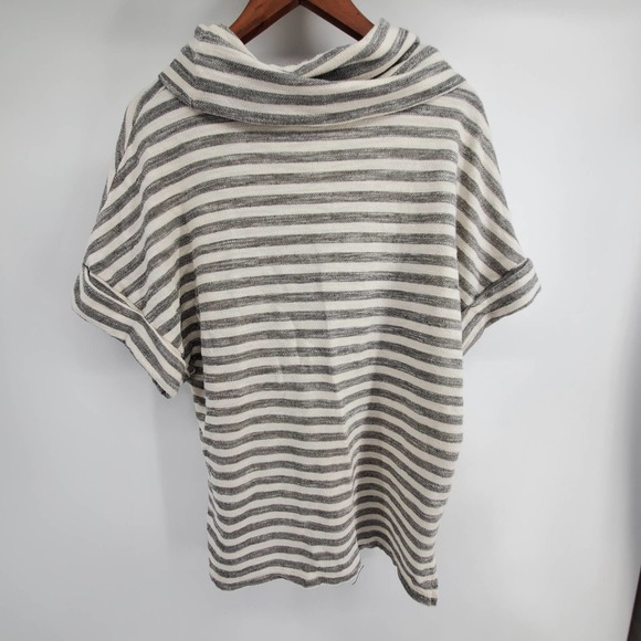 Anthropologie t.la Taupe and Cream Striped Top Cowl Neck Roll Sleeve/ Hem| S - Picture 6 of 11